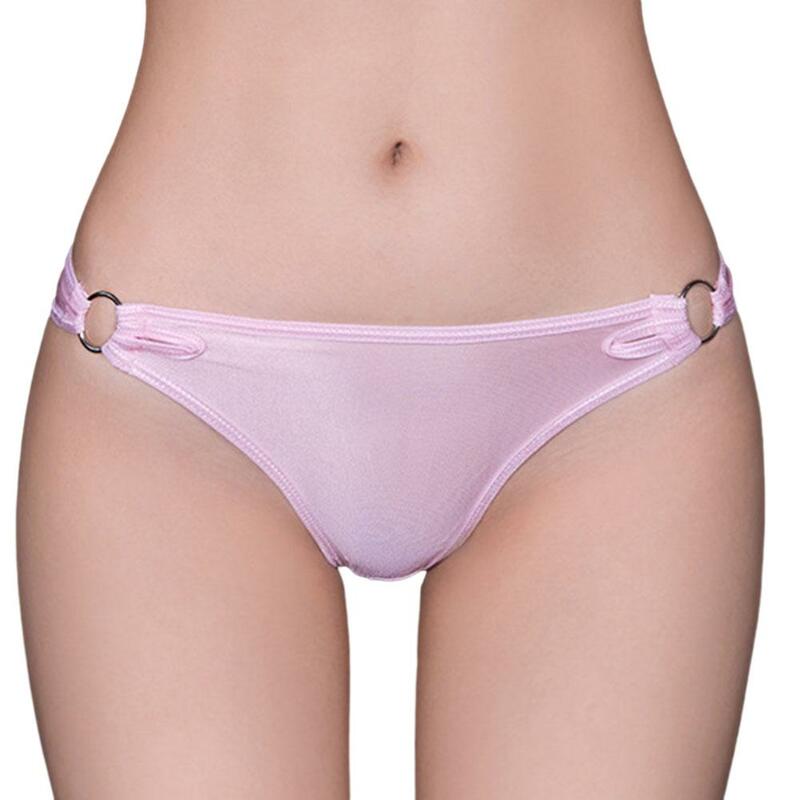 Celana dalam wanita seksi Ultra tipis perspektif minyak celana berkilau celana dalam warna Solid melar tinggi pakaian dalam erotis transparan