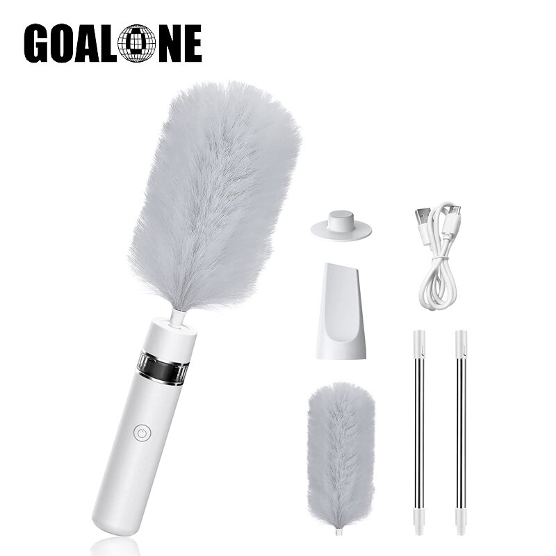 GOALONE Electric Feather Duster 360° Spin Electric Duster Rechargeable Duster Brush with Extension Pole Handheld Vacuum Cleaner