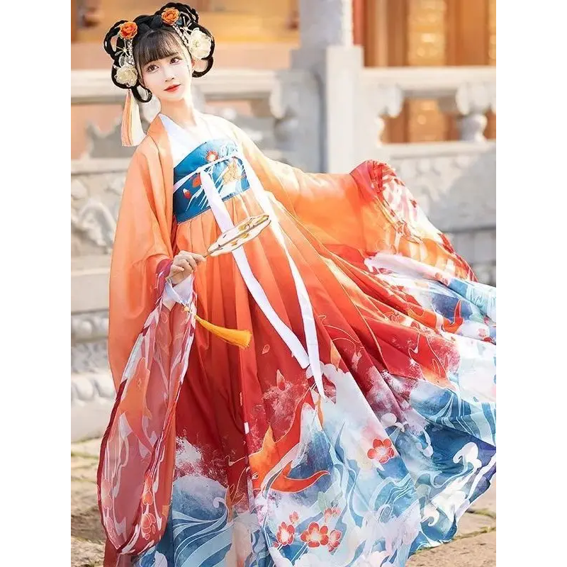 Платье Hanfu для женщин, традиционная китайская юбка с вышивкой в виде лошади, женское летнее платье для женщин