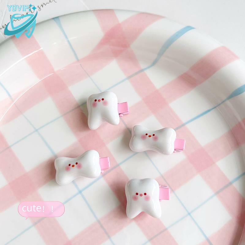 Fashion Pink Teeth Bone Design Hair Rope With Cute Expression Mini Hair Clips Duckbill Clip Girls Styling Tools Accessories