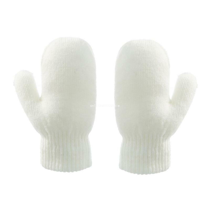 1 пара зимних вязаных варежек для малышей для малышей, однотонные теплые перчатки с длинными пальцами/