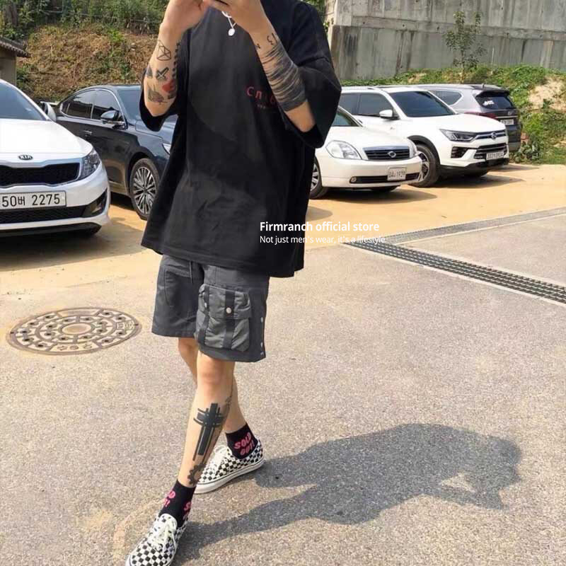 Firmranch High Quality Archive Fashion Splicing Baggy Cargo Shorts For Men Women Casual Streetwear Fifth Pants Summer Spring