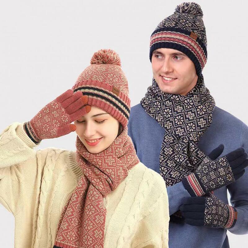 Jacquard Warm Hat sciarpa guanti Jacquard Knit Beanie Hat sciarpa lunga guanti Touchscreen Set con fodera in pile per l'inverno delle donne