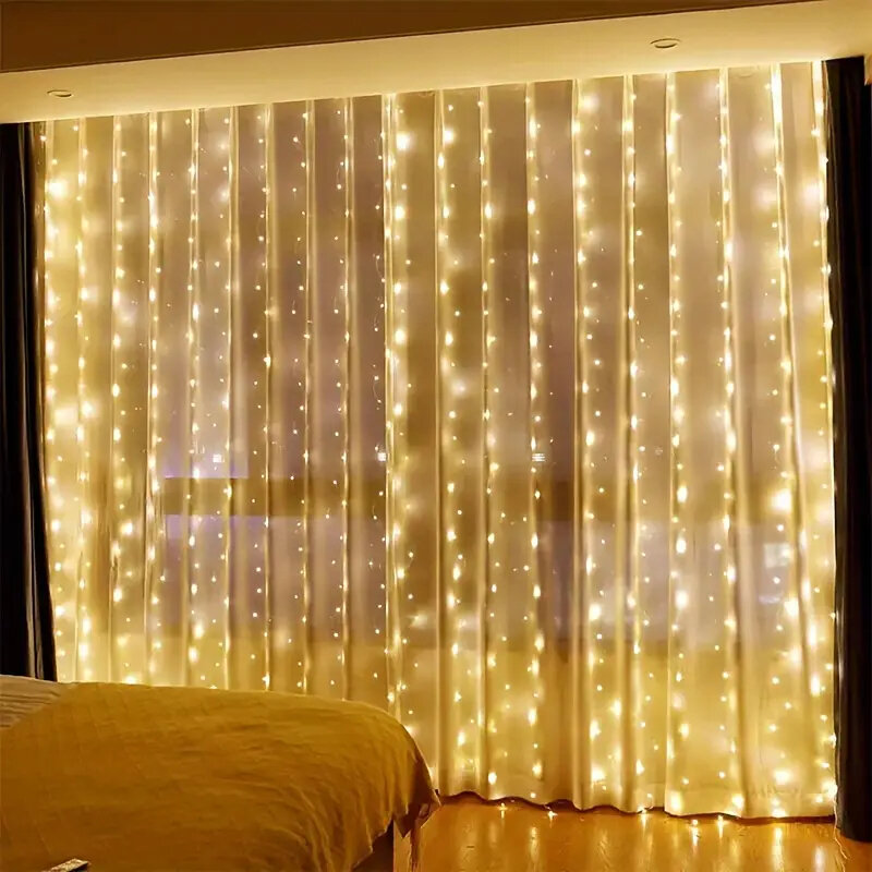 USB Curtain String Lights, 8 Modes, Quarto, Casa, Árvore de Natal, Guirlanda de Luz, Casamento, Decoração do feriado, Luzes de fadas, 6 m, 4 m, 3m