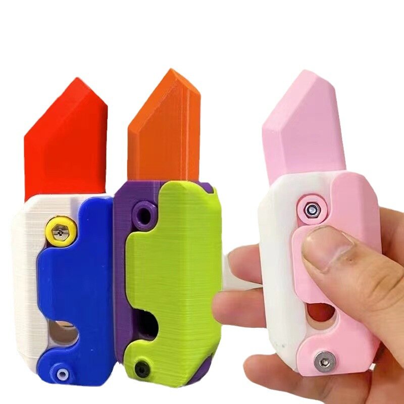 Cuchillo de plástico de gravedad de zanahoria 3D, juguetes Fidget, tarjeta de empuje descomprimida plegable, juguete pequeño, impresión 3D, cuchillo de rábano de zanahoria