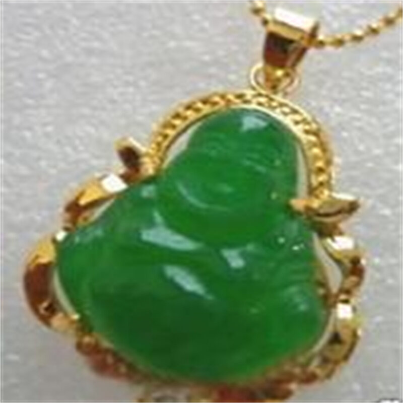 New good green gem buddha pendant necklace +free Chain