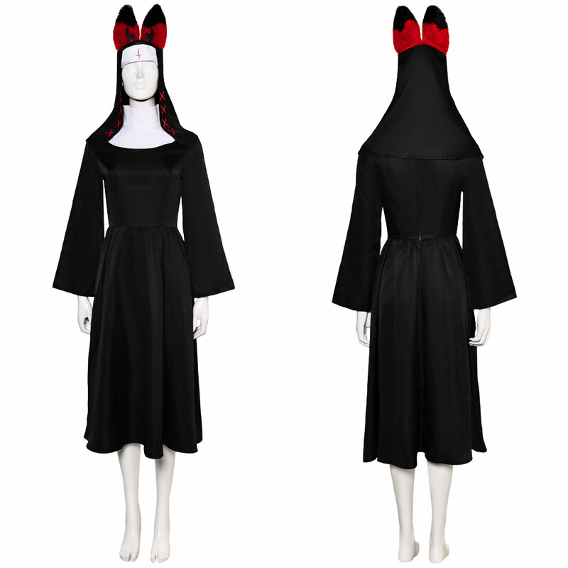 Women Nun Alastor Cosplay Hat Robe Eye Glasses Suits Anime Hazzbin Cartoon Hotel Costume Disguise Adult Female Halloween Outfit