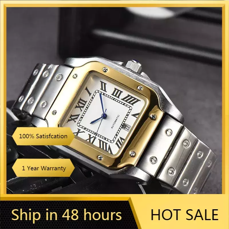 Men's Classic Square Waterproof Watch, Automatic Date Wristwatch, Luxo, Esportes, AAA, Relógios Masculinos, Top Brand, Moda