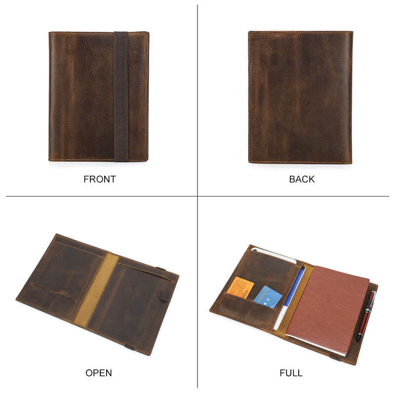 Portefeuille vintage en cuir de cheval pour iPad Mini, étui A5, livre, dossier de fichiers de voyage, fournitures de papeterie scolaire et de bureau