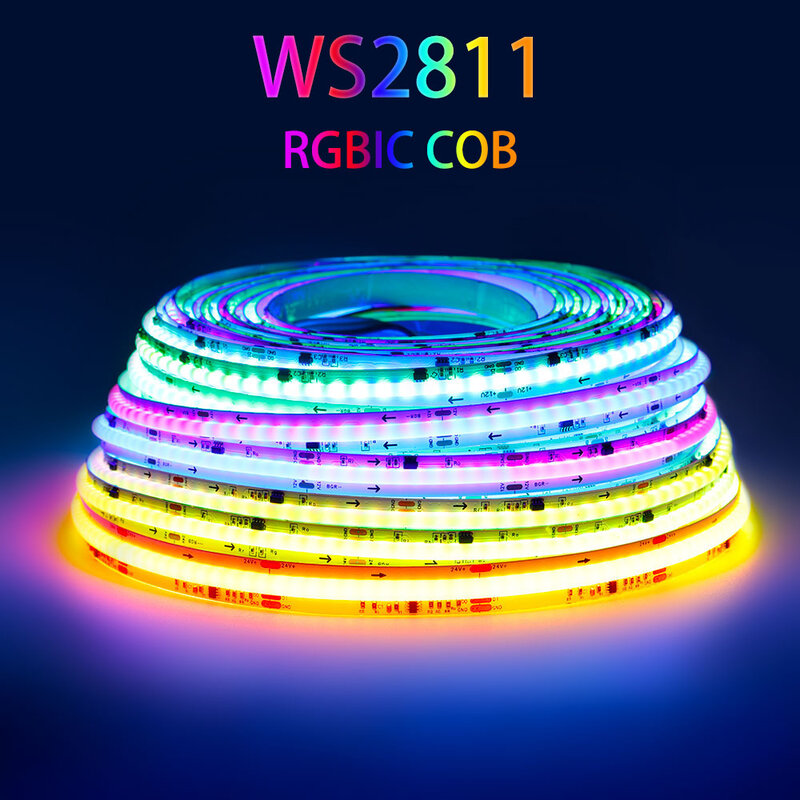 COB RGBIC LED 스트립 라이트 360 576, 주소 지정 가능 SPI 드림 컬러, 유연한 리본 테이프, WS2811, WS2812B, RA90, DC12V, 24V, 720LEDs/m