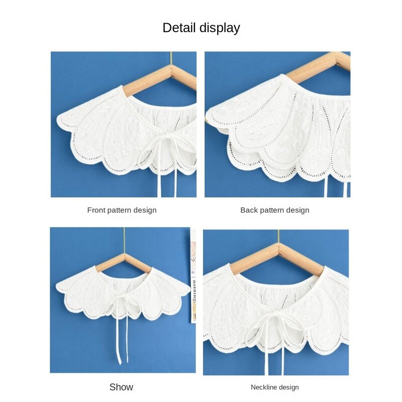 Fake Collar Women's Hollow Collar New Lace Up Shawl Embroidery Bow Tie Shawl Collar White Detachable Shirt Collar