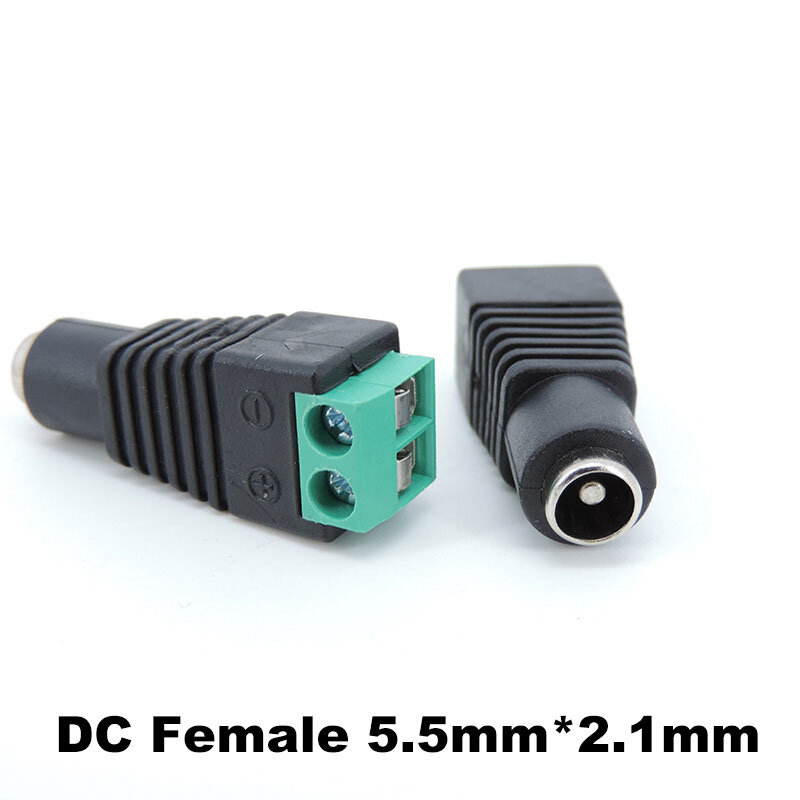 DC Feminino Masculino Power Plug Adapter Connector, Tomada de energia, Terminal de cabo para câmeras CCTV Strip, 5.5mm x 2.1mm, 5Pcs
