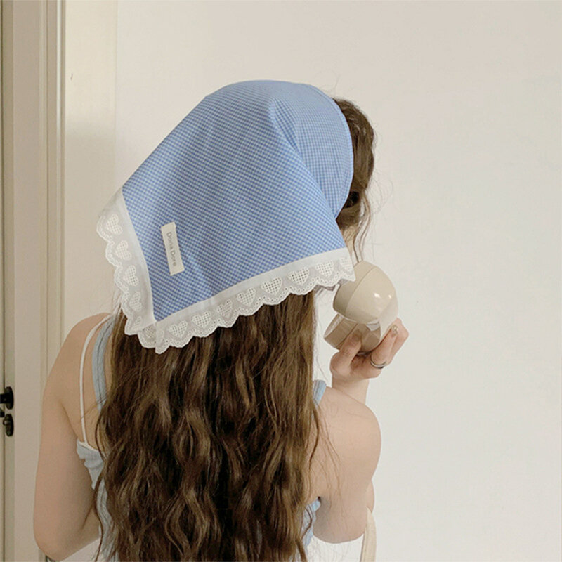 Coreano Ins Lace Hair Scarf para Mulheres, Retro Triângulo Hair Band, Hair Band Strap, Bag Headscarf, Hat, Travel Photo Headband, Turban Acessórios