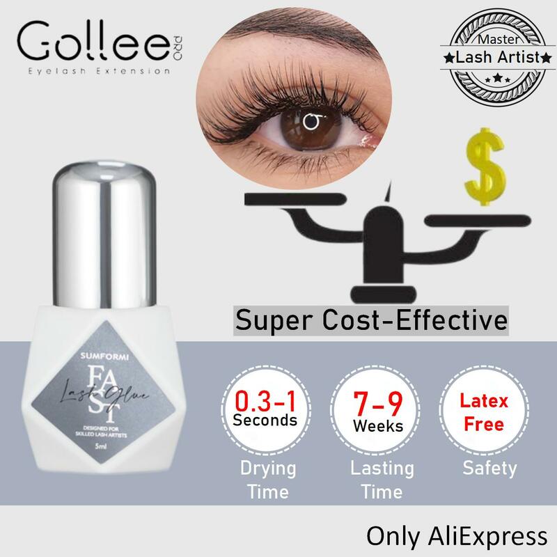 Gollee-Fast Secagem Falsa Eye Lash Extension Glue, Retenção Adesiva, Baixo Cheiro, Mink Cola Cílios, 5ml, 0,5 Segundo, 5-7 Semanas