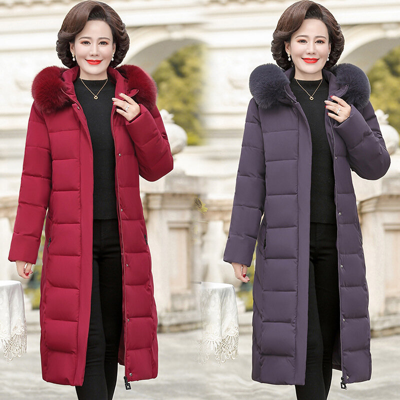 Nowa koreańska odzież zimowa dla matki kobiety długa puchowa kurtka bawełniana luźny płaszcz z podszewką z kapturem zagęszczonym Parkas Manteau Femme Hiver