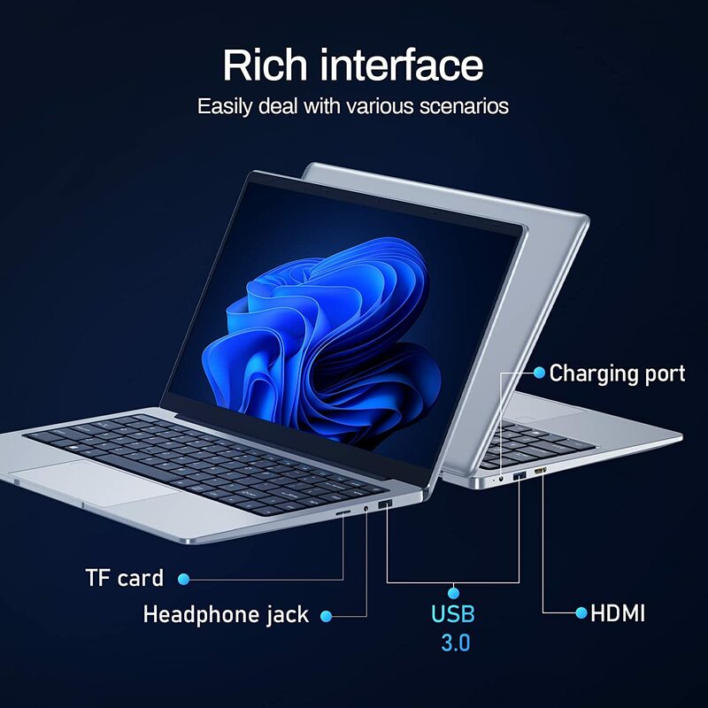 14 Inch Low Price Laptop J4105Intel Quad Core Laptops 6GB RAM 1TB SSD Student Notebook Windows 10 Band WiFi 2K FHD IPS Screen