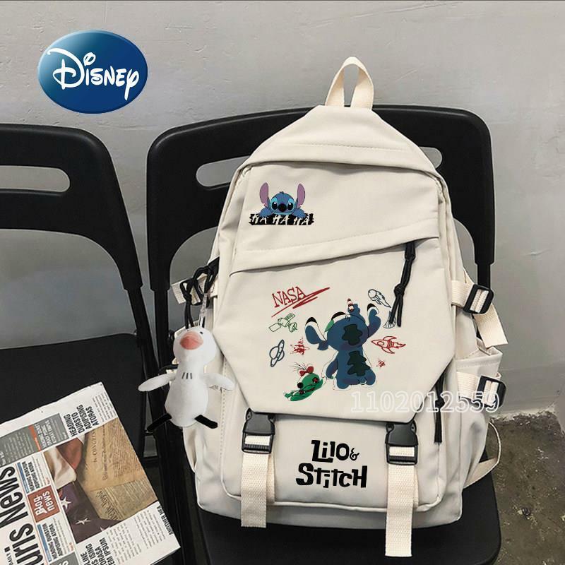 Disney Stitch Student Backpack Saco de escola de grande capacidade Saco bonito dos desenhos animados, alta qualidade, marca de luxo, moda, novo