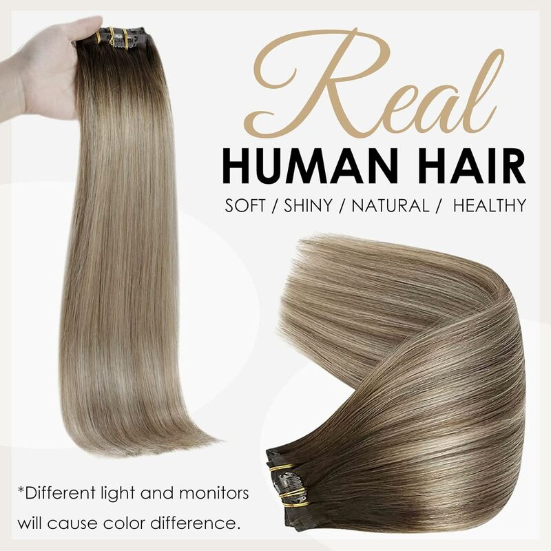 Full Shine-extensiones de cabello humano Remy sin costuras, 8 piezas, 100g y 80g, Color rubio degradado, Clip de PU