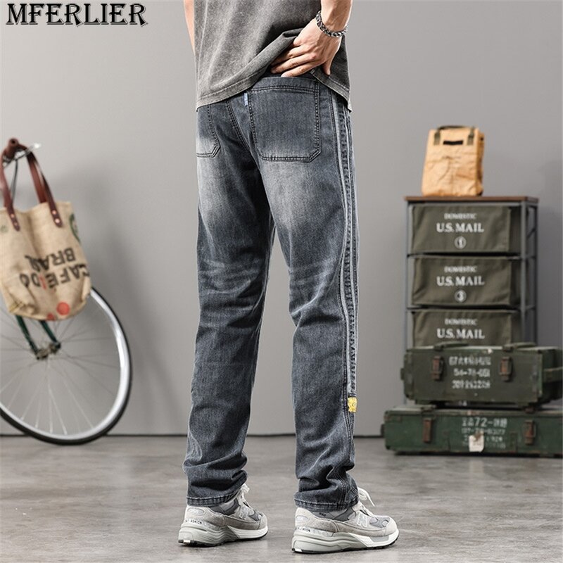 44 Plus Size jeansy męskie spodnie dżinsowe casualowe jednokolorowe jeansy męskie duży rozmiar proste spodnie