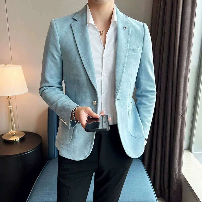 Nova Moda Terno Casaco dos homens Slim Fit Deerskin Veludo Elegante Luxo Blazer Casaco Negócios Casual Casamento Plus Size Terno 4XL-S