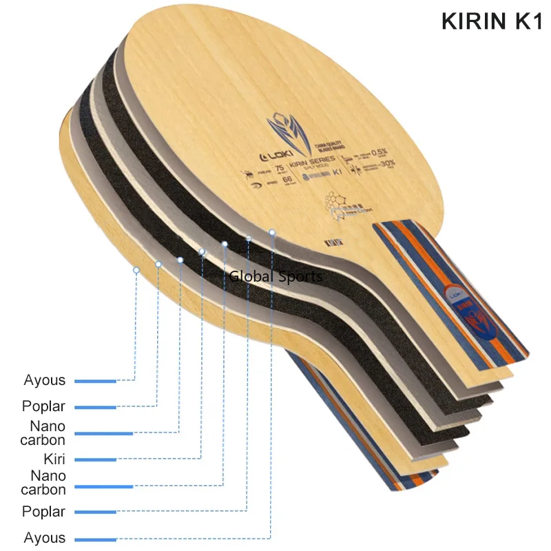 LOKI-lâmina do tênis de mesa com aperto do FL, Kirin K1, K2, K3, entrada ofensiva, pingue-pongue, 5 mais 2 camadas, placa baixa, original