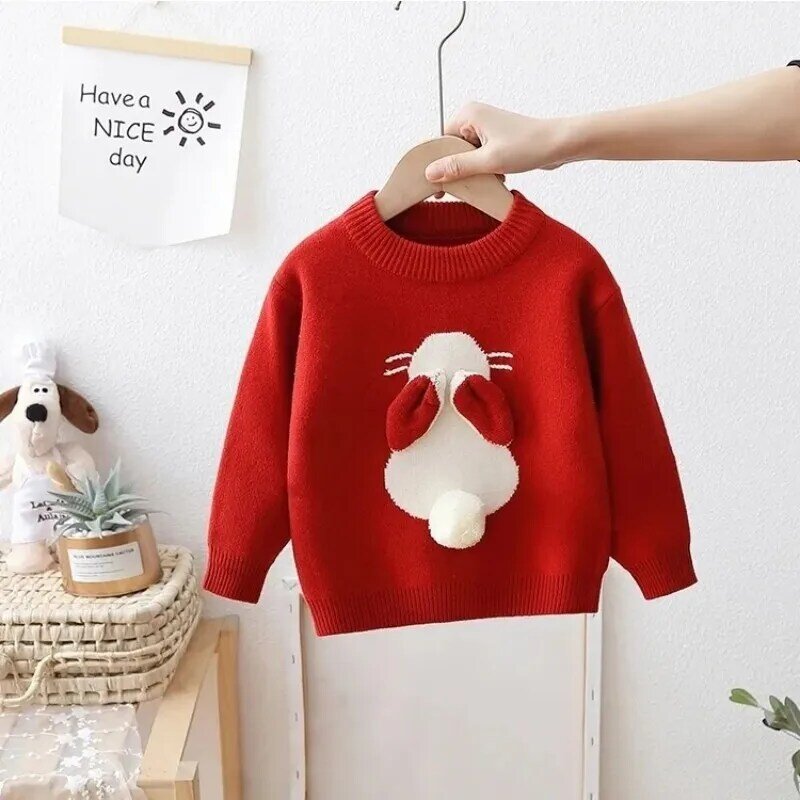 Dziewczęcy sweter królik modny mały dziewczęcy zimowy i jesienna odzież pluszowy sweter dziecięcy