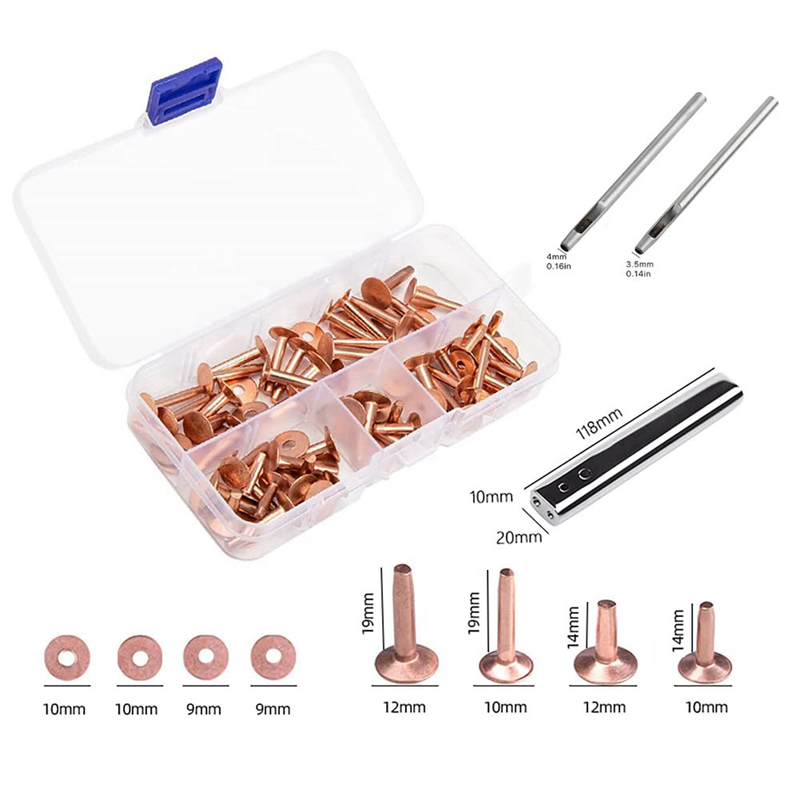 Copper Rivets and Burrs, Solid Brass Rust-Proof Studs Leather Copper Rivet for Leather Pure Copper Rivet Setting Tool