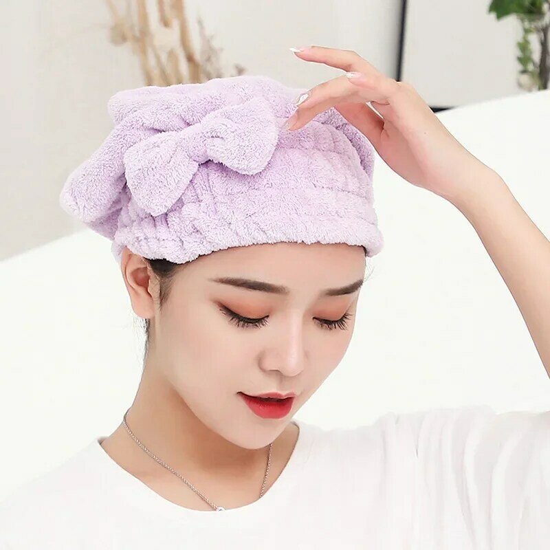 Topi mandi ikat simpul wanita, aksesori kamar mandi Sauna cepat kering handuk menyerap udara Turban rambut mikrofiber wanita
