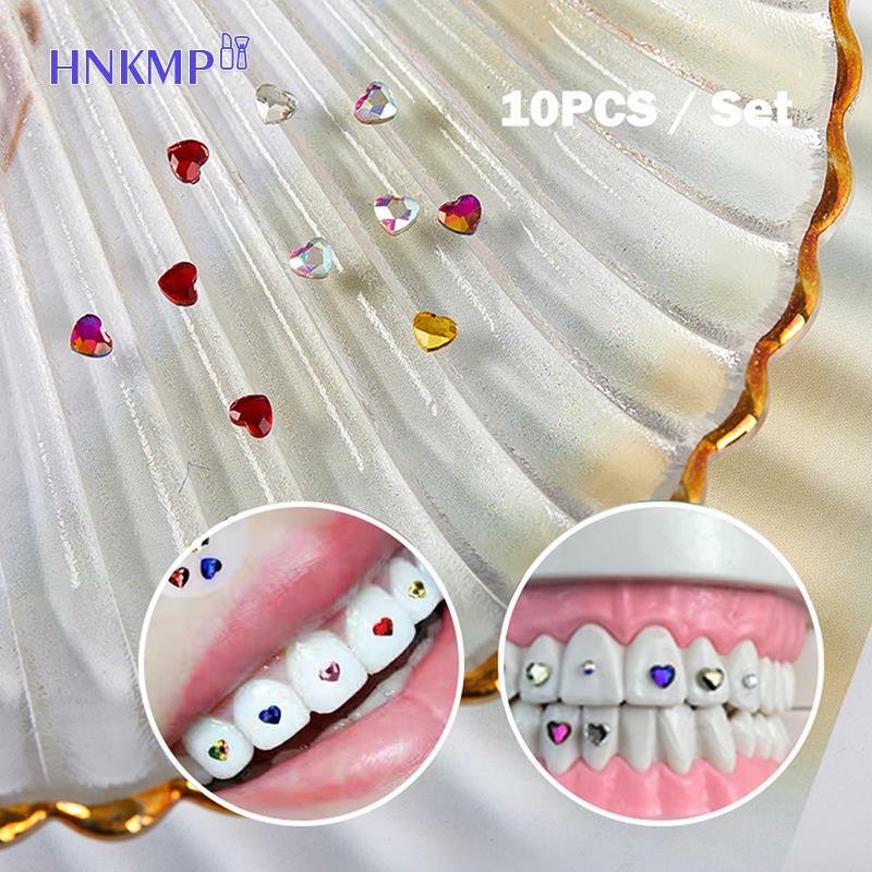 10 Stuks 3Mm Tandheelkundige Edelstenen Kristal Diamant Ornament Hartvormen Kleur Tanden Sieraden Kunstgebit Acryl Tanden Decoratie