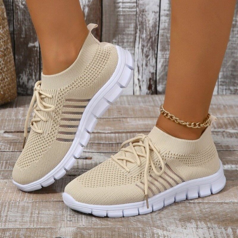 Sneakers Summer New Mesh Casual Shoes Breathable Slip on Lightweight Sports Sneakers Women Lace Up Fashion Comfort Walking Shoes