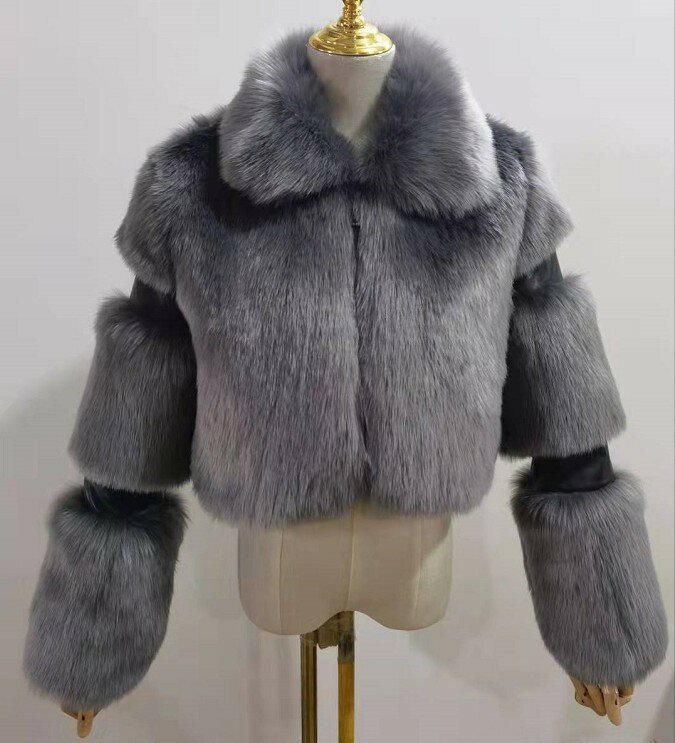 女性のためのモノクロラペルの毛皮のジャケット,気質のファッショントップ,スプライシング,新しい冬,2023
