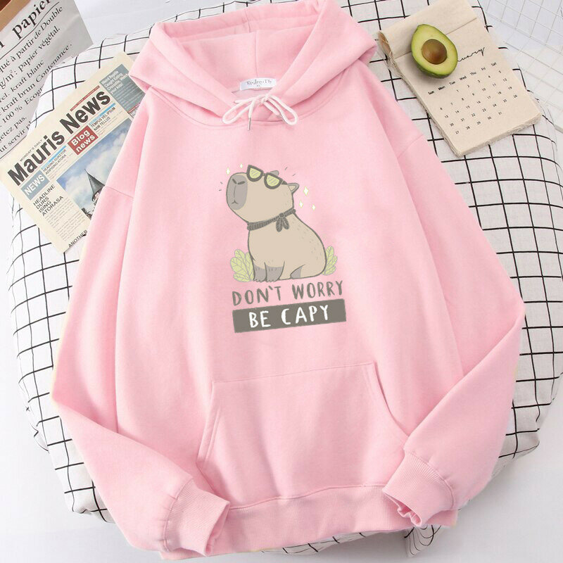 Keine Sorge, seien Sie Cavy Hoodie Cartoon Capybara Print Pullover Sweatshirts weibliche Kleidung Hip Hop Harajuku Winter Tops Hoodies