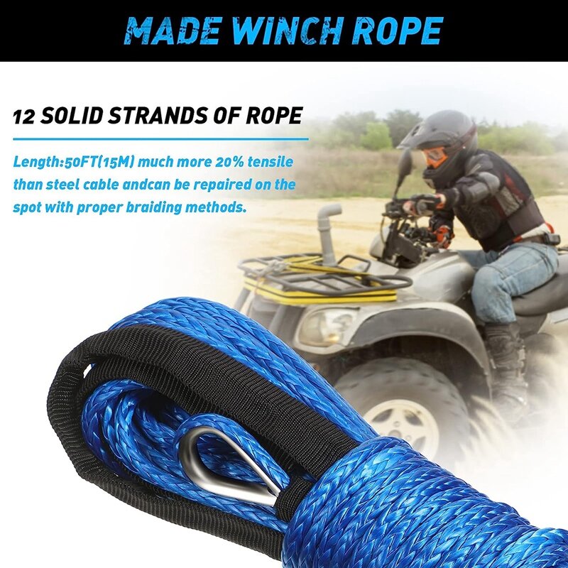 2PCS Synthetic Winch Rope Winch Line Cable Rope For UTV ATV Winch Truck Supplies Blue