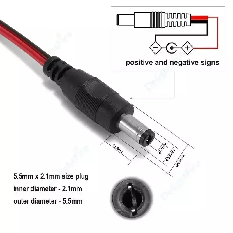 Cable de alimentación hembra y macho, Conector de enchufe Jack para tira LED, adaptador de corriente de cámara CCTV, 12V, 24V, 5,5mm, 2,1mm, 18/20/22AWG