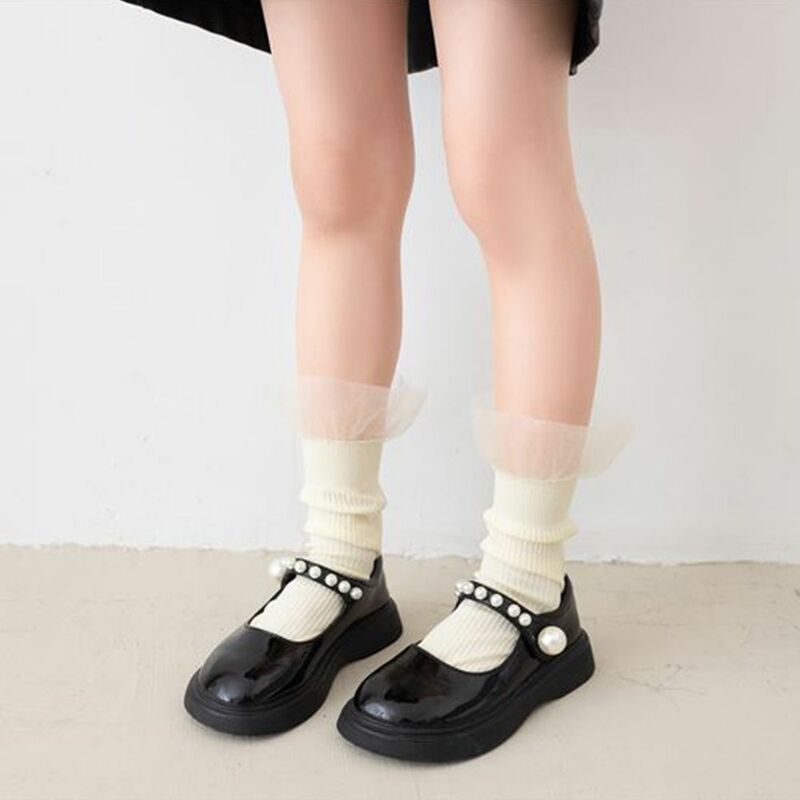 Meias de veludo estilo coreano para crianças, meias, óculos, filamento, renda, patchwork, respirável, fofo, presente para meninas