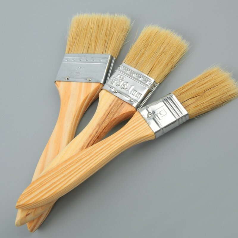 Pennelli piatti con manico in legno, pennello per pulire le macchie, per applicare pittura acrilica, olio, acquerello