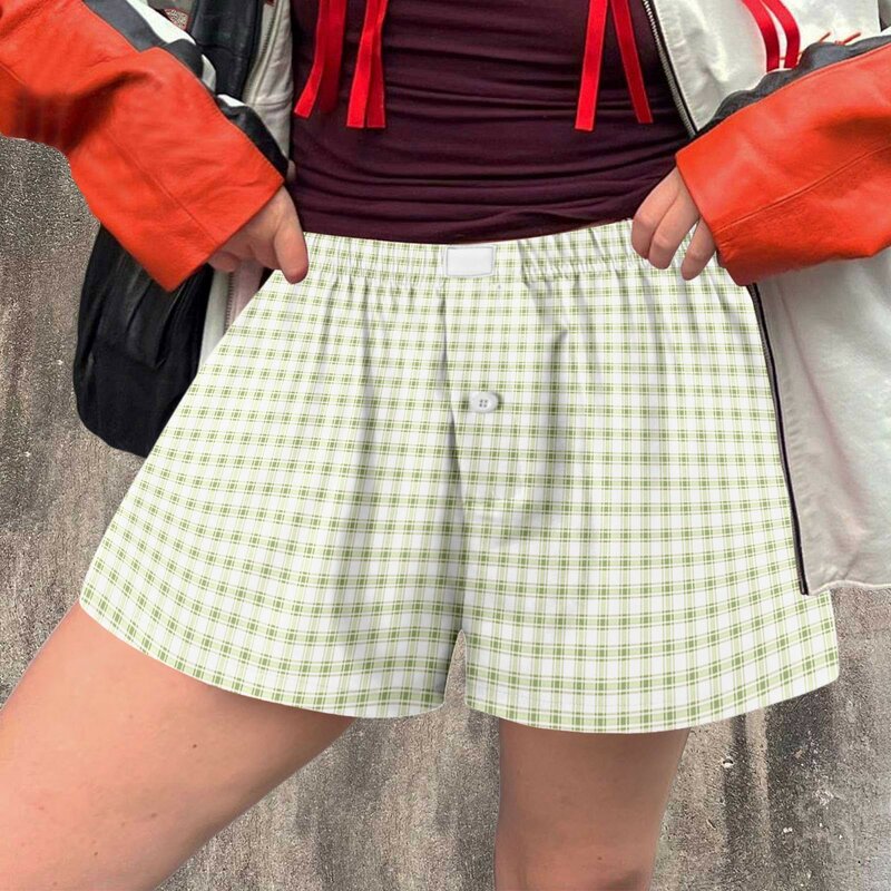 Damskie szorty z elastyczną talią Modne szorty w kratę Śliczne, miękkie, wygodne szorty Rekreacyjne i luźne spodnie damskie