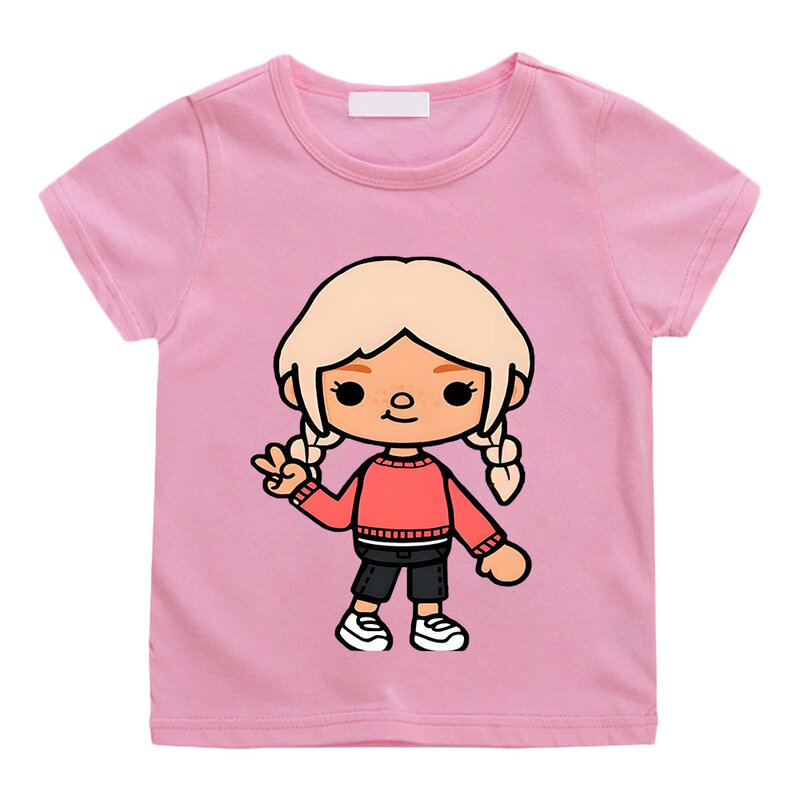 Toca Life World Cartoon Print Toddler Children T-shirts Kids Anime Summer Funny Tees Boys/Girls Harajuku Tops Manga Short Sleeve