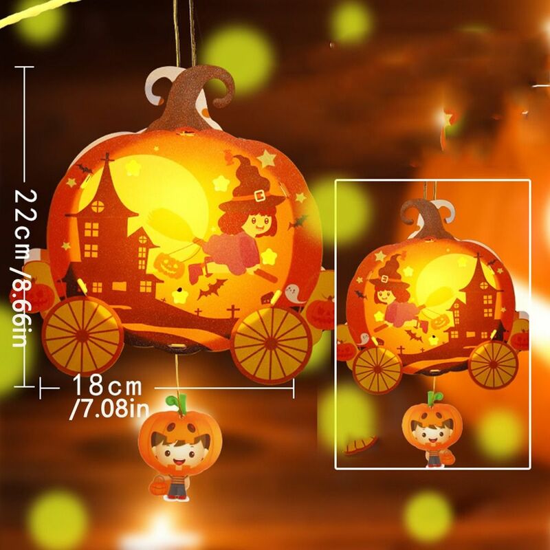 Lampu LED lentera Halloween DIY buatan tangan dengan pegangan lentera labu Halloween bersinar penyihir Festival hantu hadiah anak-anak