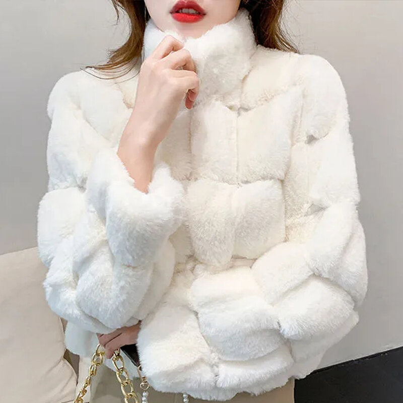 Mode Damen Kurz mantel Nerz Fell-ähnliche warme Outwear Damen solide lose wilde Kaninchen Pelzmantel Winter lässig weiblich