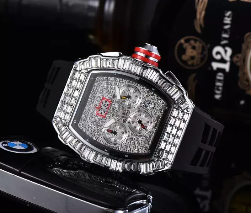 RM 자동 스포츠 기계식 대형 다이아몬드 남성용 쿼츠 시계, 2024 탑 럭셔리, 6 핀 AAA