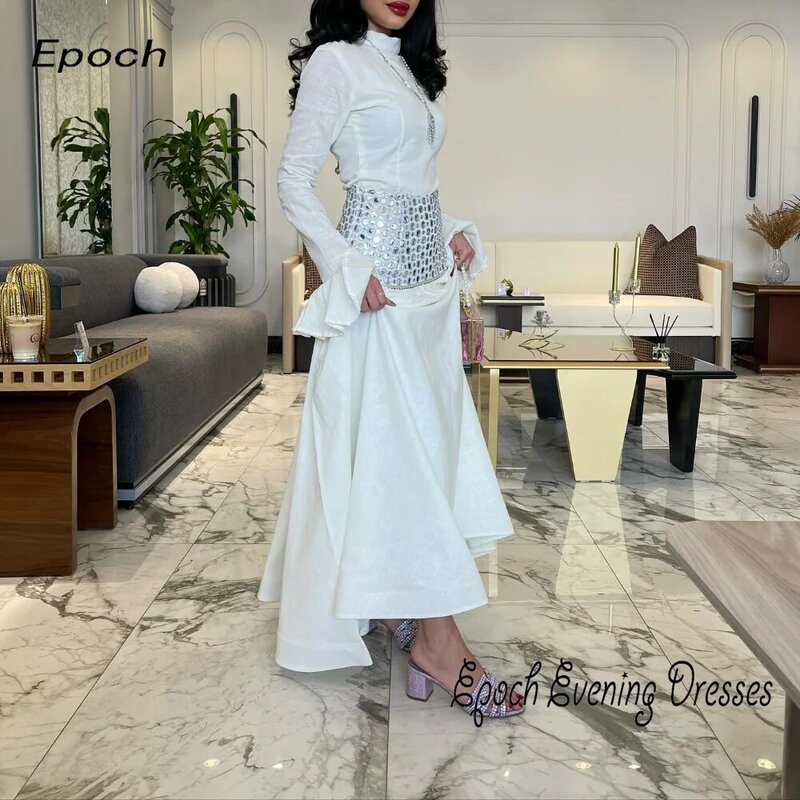 Vestido longo com decote em O feminino, vestido elegante em linha A, branco cristal luxuoso, baile e festa de coquetel, sexy, 2022