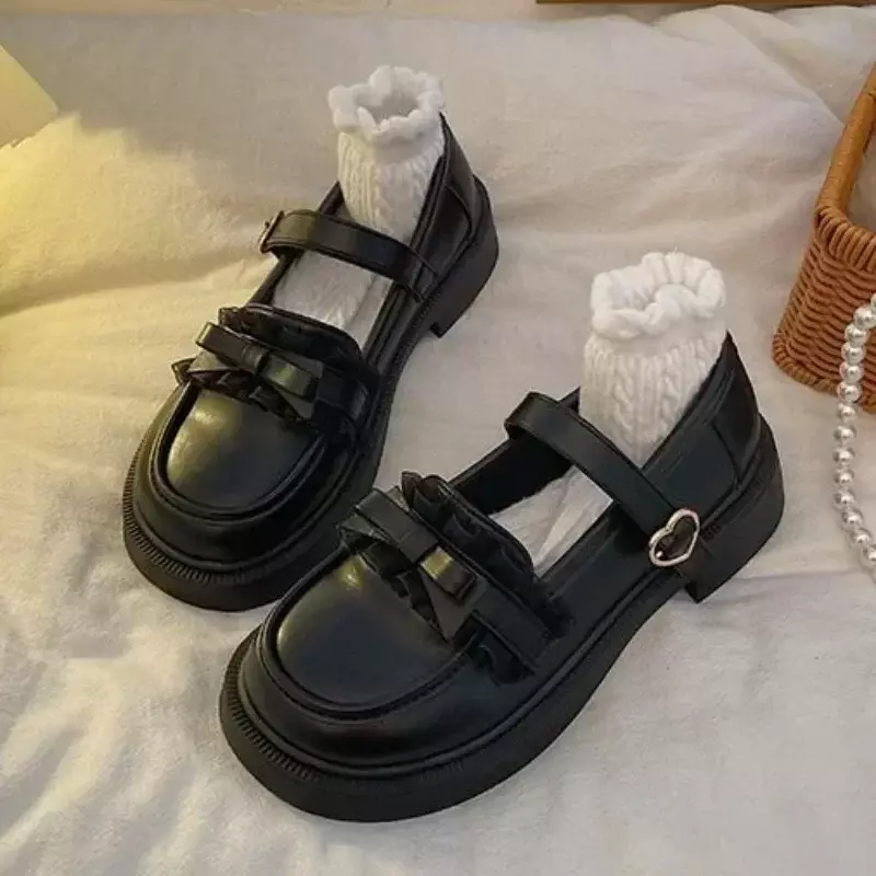 2024 wiosna nowa moda damska buty Mary Jane buty z zaokrąglonym czubkiem damska pantcowka damska buty na płaskim obcasie z kokardą Zapatos De Mujer