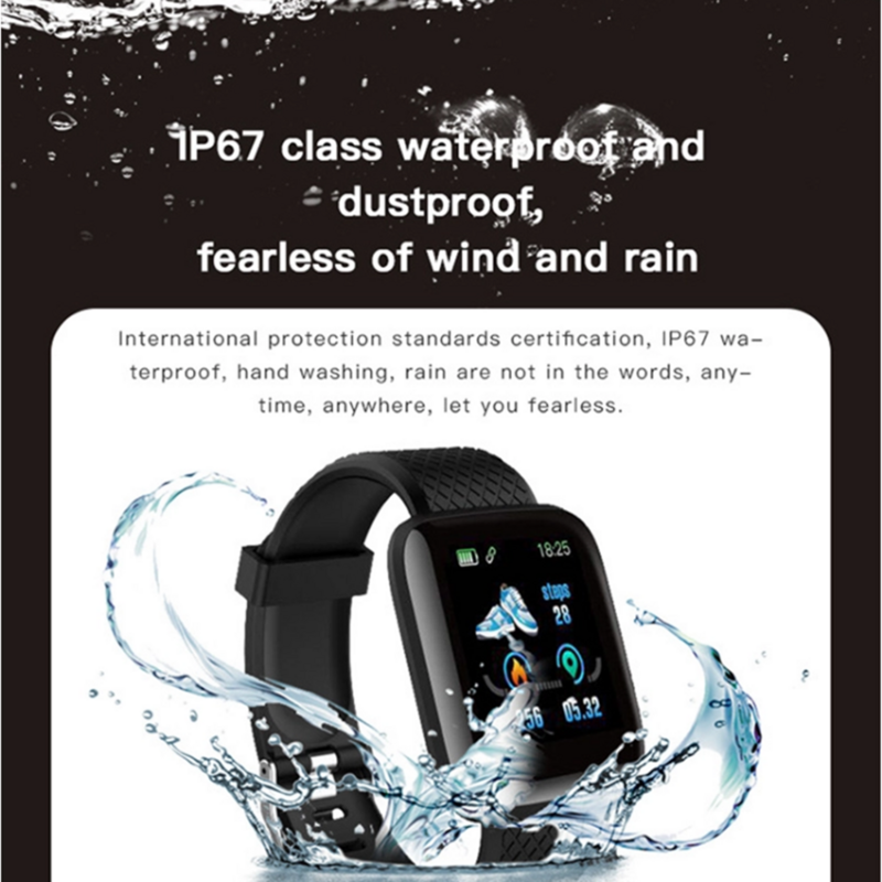 Reloj inteligente 116 Plus, pulsera D13, monitor de ritmo cardíaco, oxígeno, podómetro, sueño, IP67, resistente al agua, USB, rastreador de Fitness