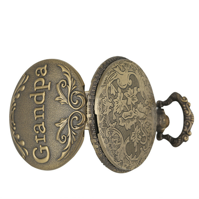 Reloj de bolsillo con grabado de palabras del abuelo para hombre, Movimiento Árabe de cuarzo con reloj analógico, regalo para gran padre
