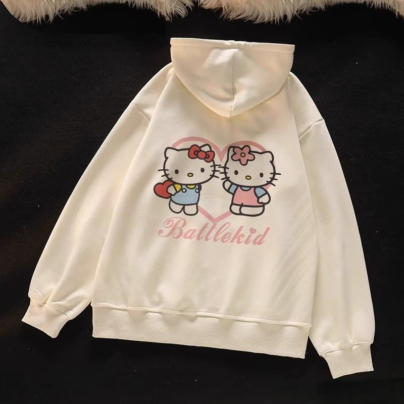 Sweat à capuche Anime mignon Sanurgente Hello Kitty pour femmes, sweat-shirt pour filles Preppy, manteau cardigan, vêtements décontractés, automne et hiver, Kawaii, Y2K