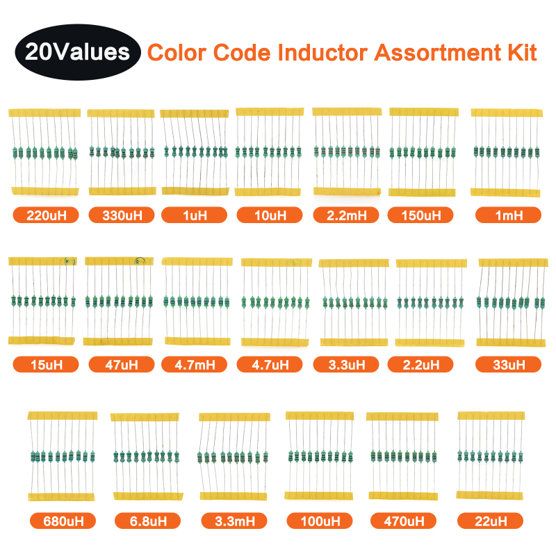200 шт. 1/2 Вт набор индукторов 0,5 Вт цветная кольцевая индуктивность 1uh-4, 7 мгн 20 значений * 10 шт. индукторы в ассортименте набор