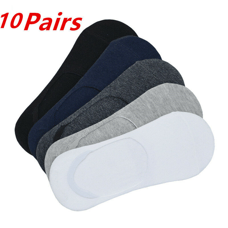 Calcetines invisibles tobilleros para hombre, calcetín con silicona, de algodón, 10 pares
