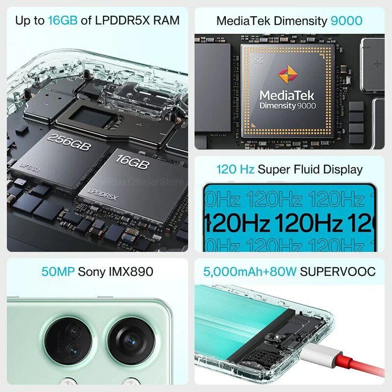 OnePlus Nord 3 5G Wersja globalna 16 GB RAM MediaTek Dimensity 9000 120 Hz Superpłynny wyświetlacz AMOLED 80 W SUPERVOOC Charge