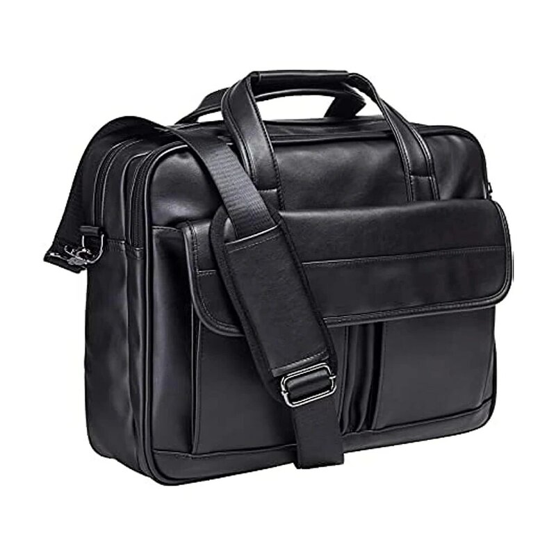 Maleta de grande capacidade masculina, bolsa de ombro, couro clássico retrô, bolsa tiracolo de alça larga, bolsa para laptop de 17,3 polegadas